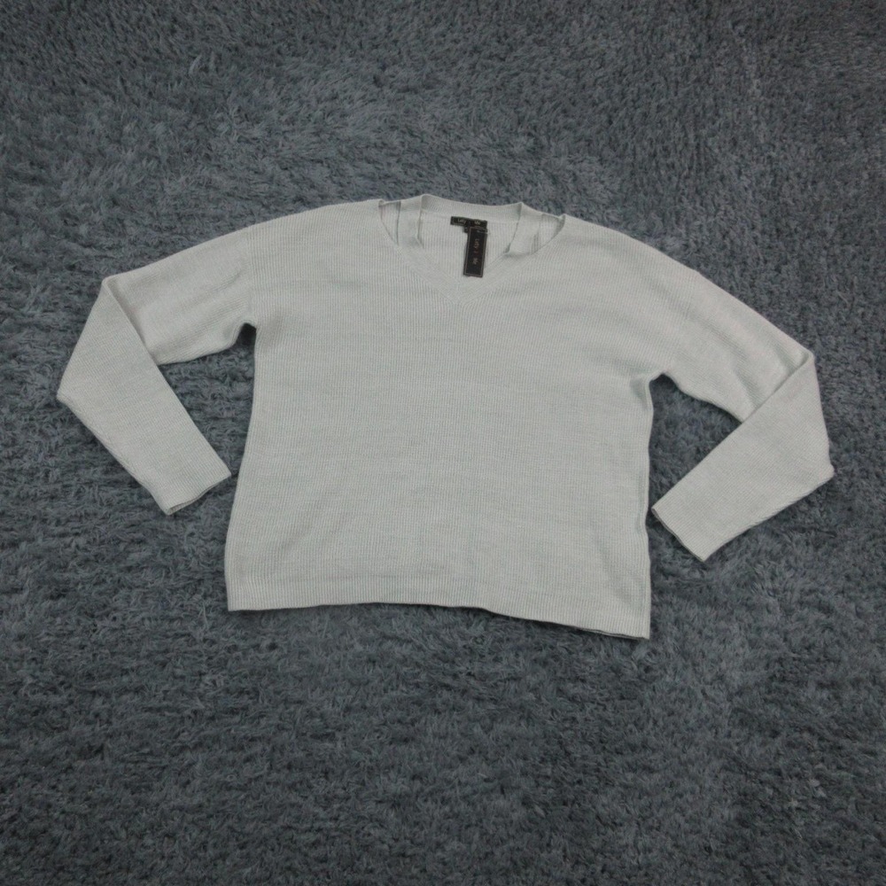 Lety Me Sweater Womens Large Gray Ribbed Knit Crew Neck Pullover Long Sleeve NWT